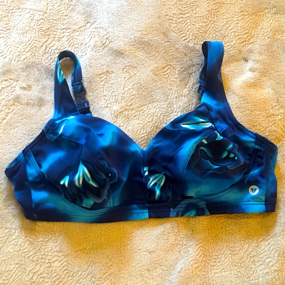 Vogue Swim blue black white floral bikini top butterfly clasp Size C36